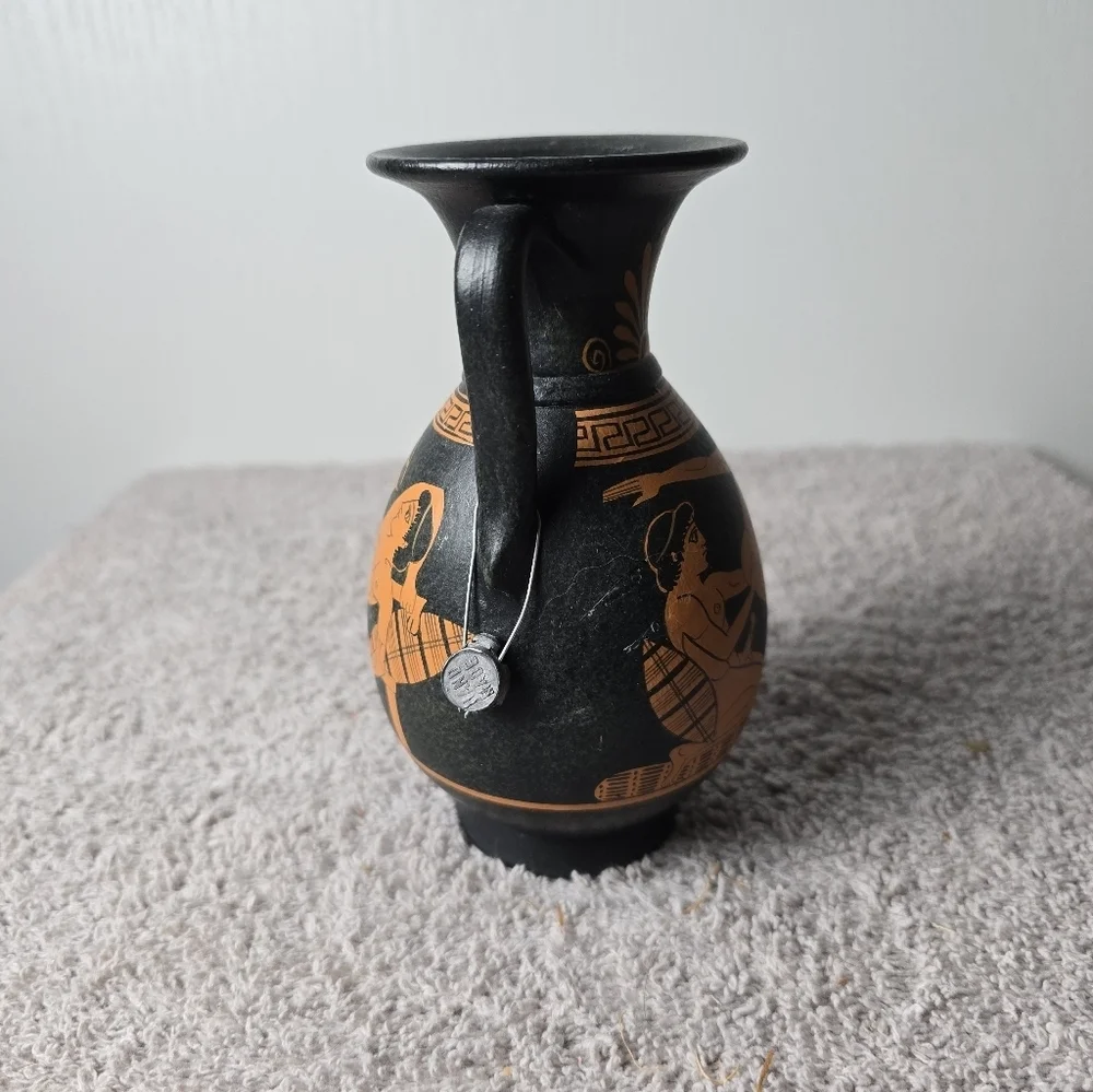 Vintage Greek Black and Orange Vase